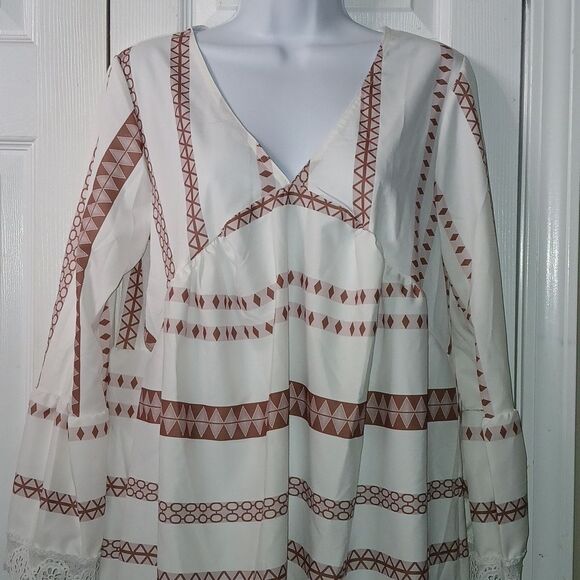 Boho Chic V-neck lace trim versatile western look mini dress Sz S NWOT - Picture 3 of 10
